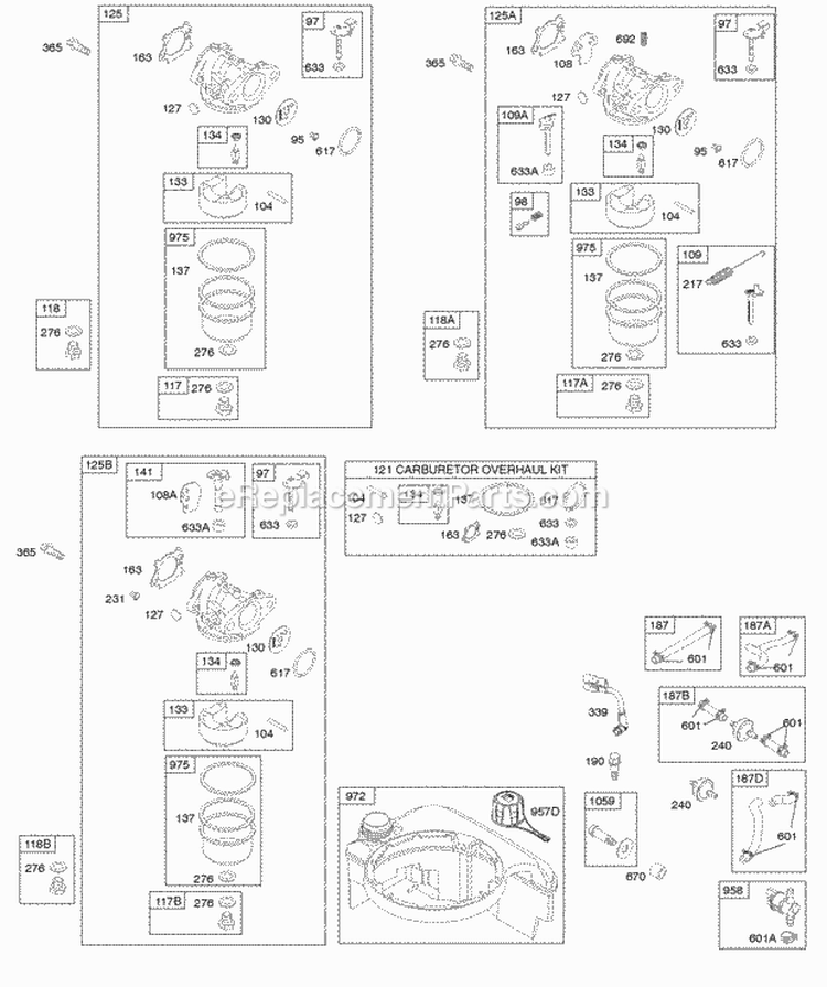 Carburetor Fuel Supply Diagram and Parts List for 126L02-0132-F1  Briggs and Stratton Engine